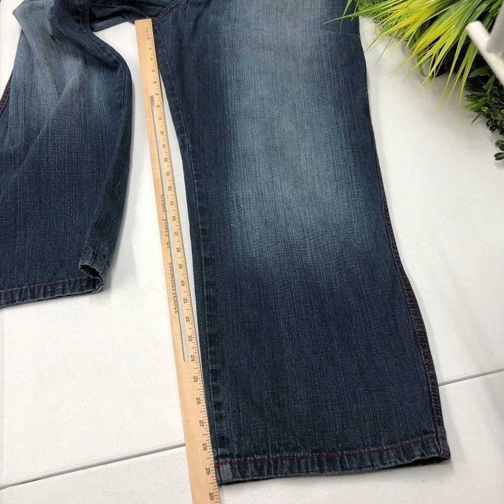 Southpole Jeans Mens 38x32 Blue Straight Leg Denim Red Stitch Casual Hip Hop Y2K